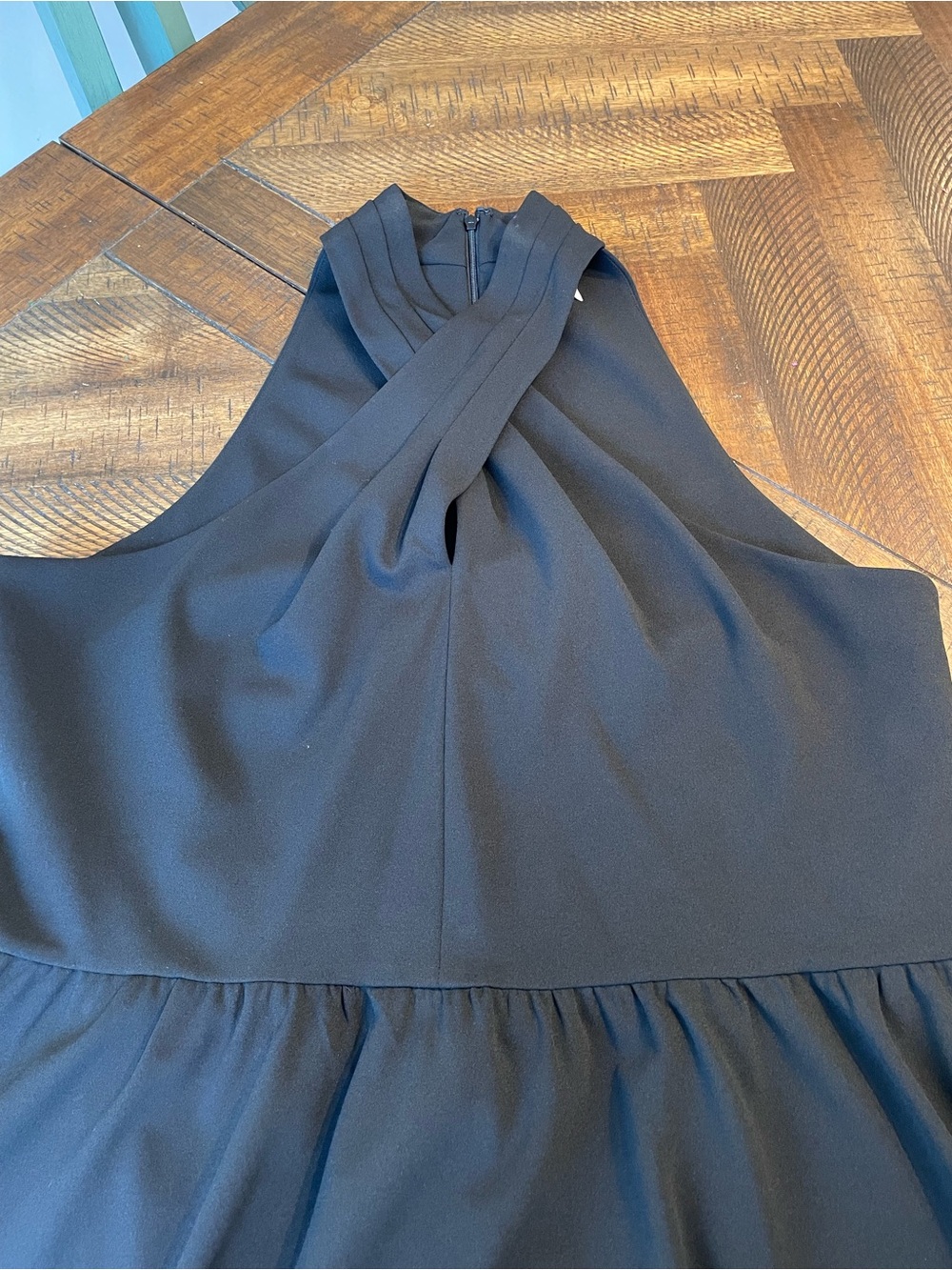 Calvin Klein Black Midi Dress with Cross-Neck Detail